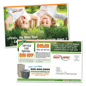 8.5 x 5.5 Lost Customer Post Card HVAC Sample Post Card